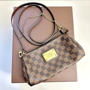 Authentic Louis Vuitton Eva Damier Ebene Cross - body Clutch + dust bag
